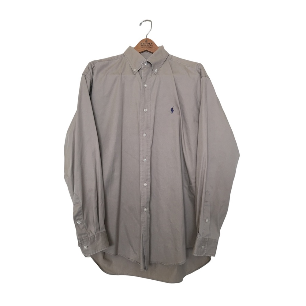 Ralph Lauren Mens Button Down Shirt Classic Fit Long Sleeves Tan Size‎ Large